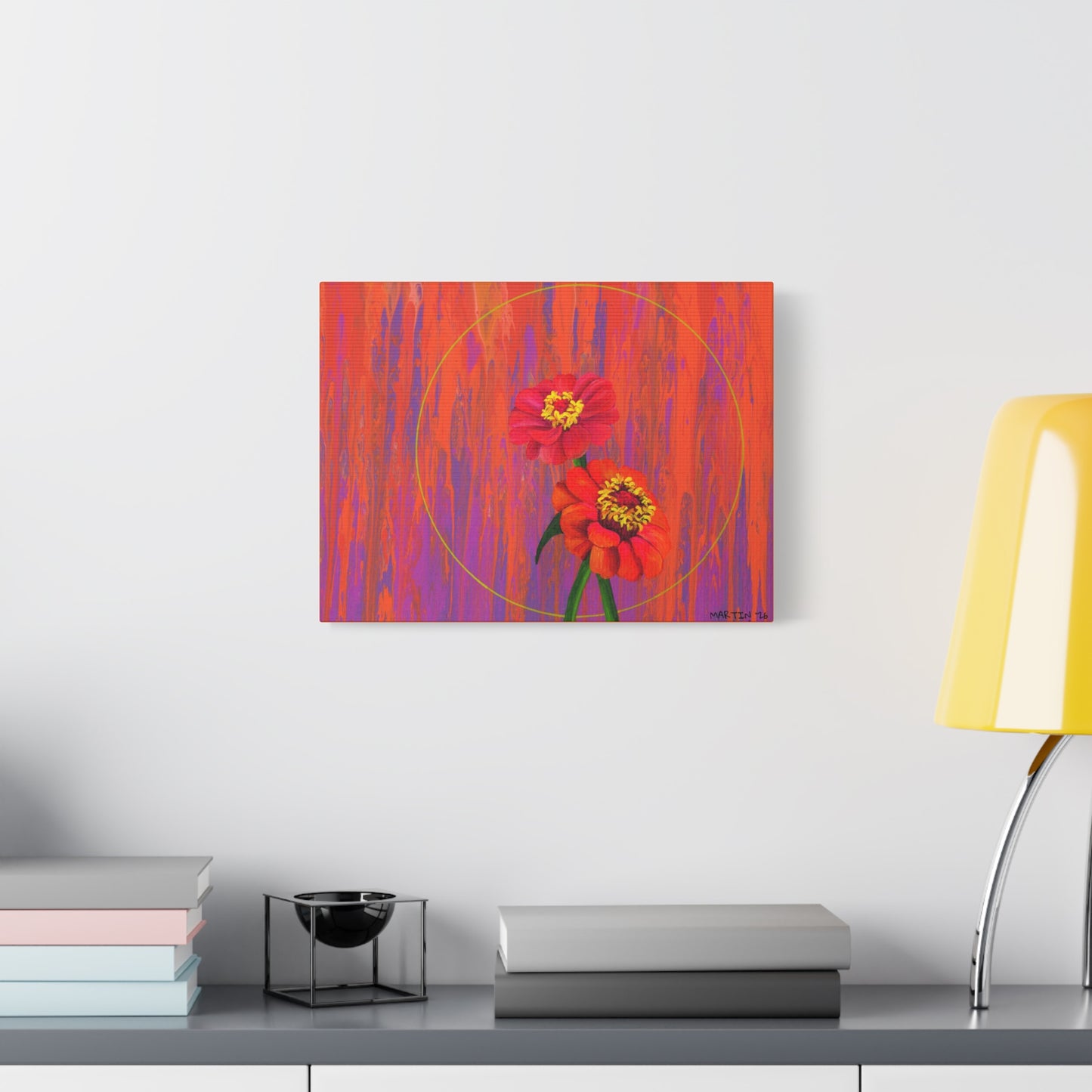 "Neon Zinnias" Matte Canvas, Stretched, 1.25"