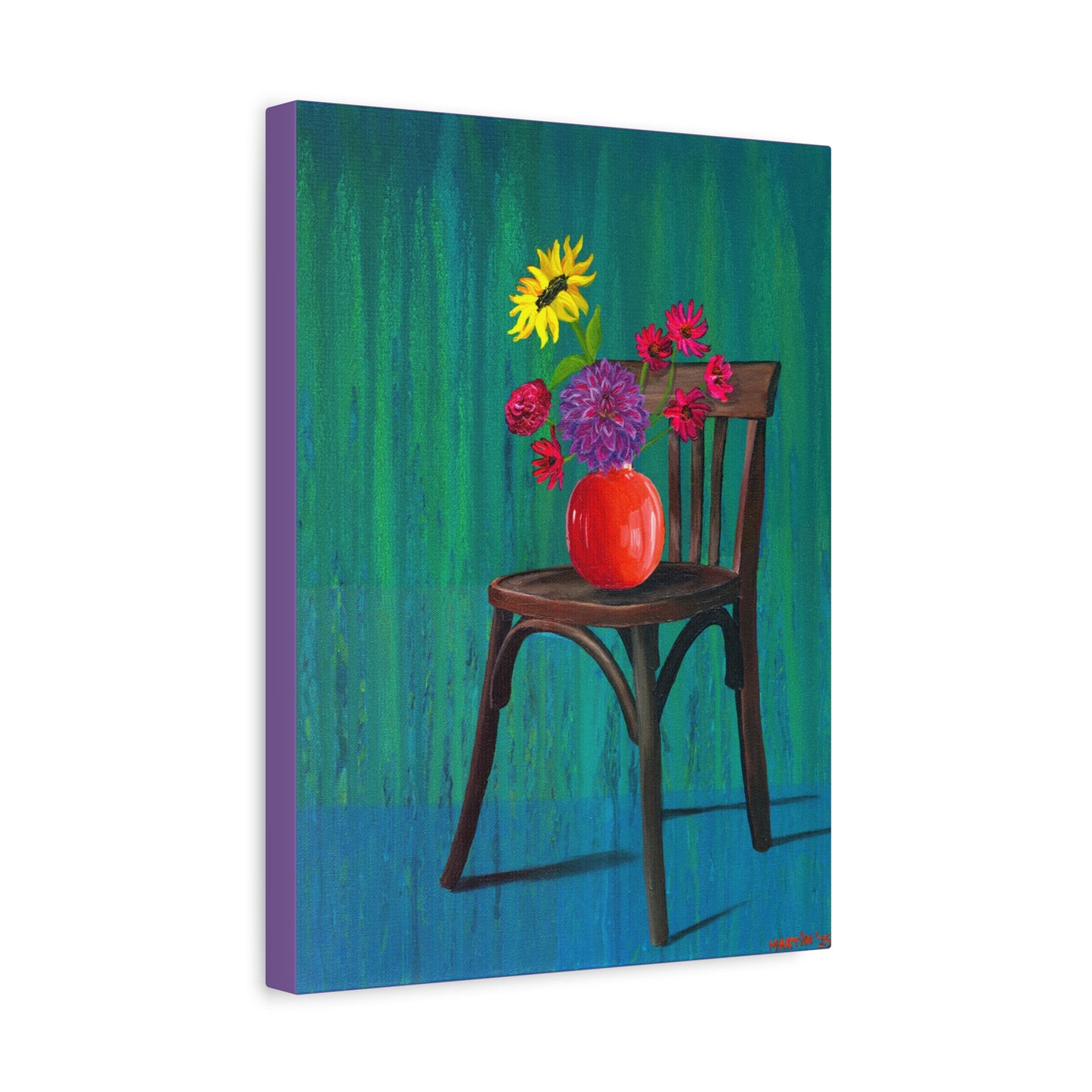 Wooden Chair with Dahlia Matte Canvas, Stretched, 1.25"