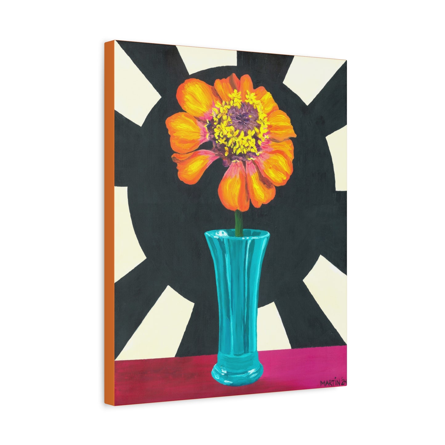 Orange Zinnia on Black and White Background Canvas Gallery Wrap