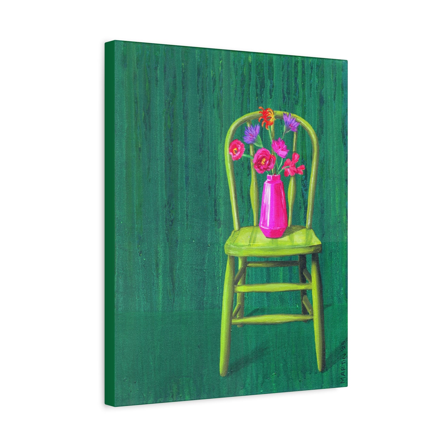 Green Chair with Flowers - Matte Canvas, Stretched, 1.25"