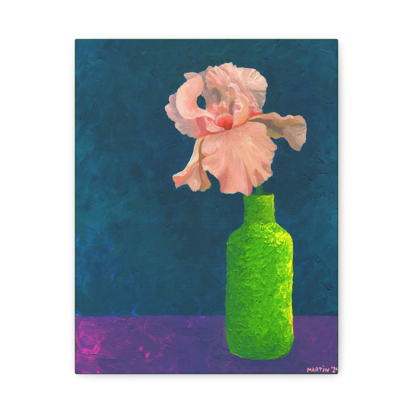 Peach Iris in Green Vase Canvas Gallery Wrap