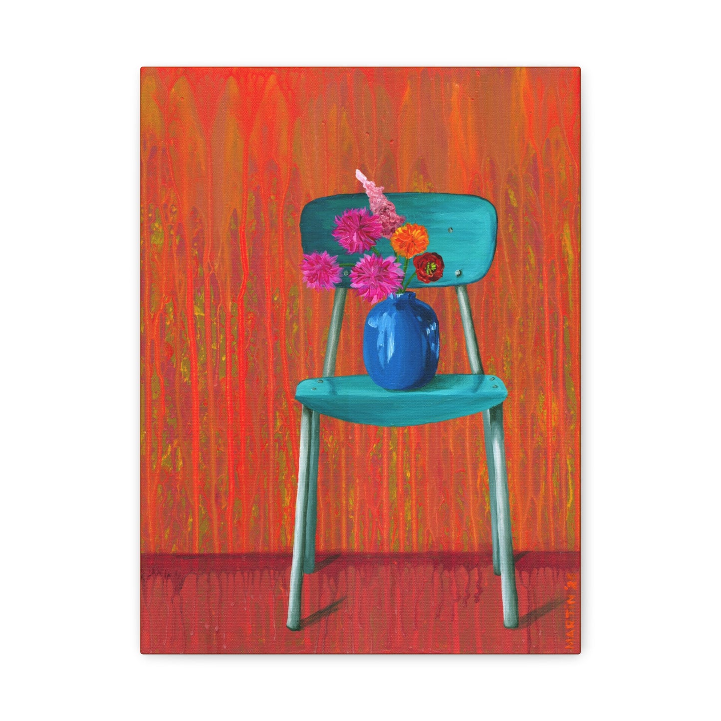 Teal Chair on Orange Background - Matte Canvas, Stretched, 1.25"