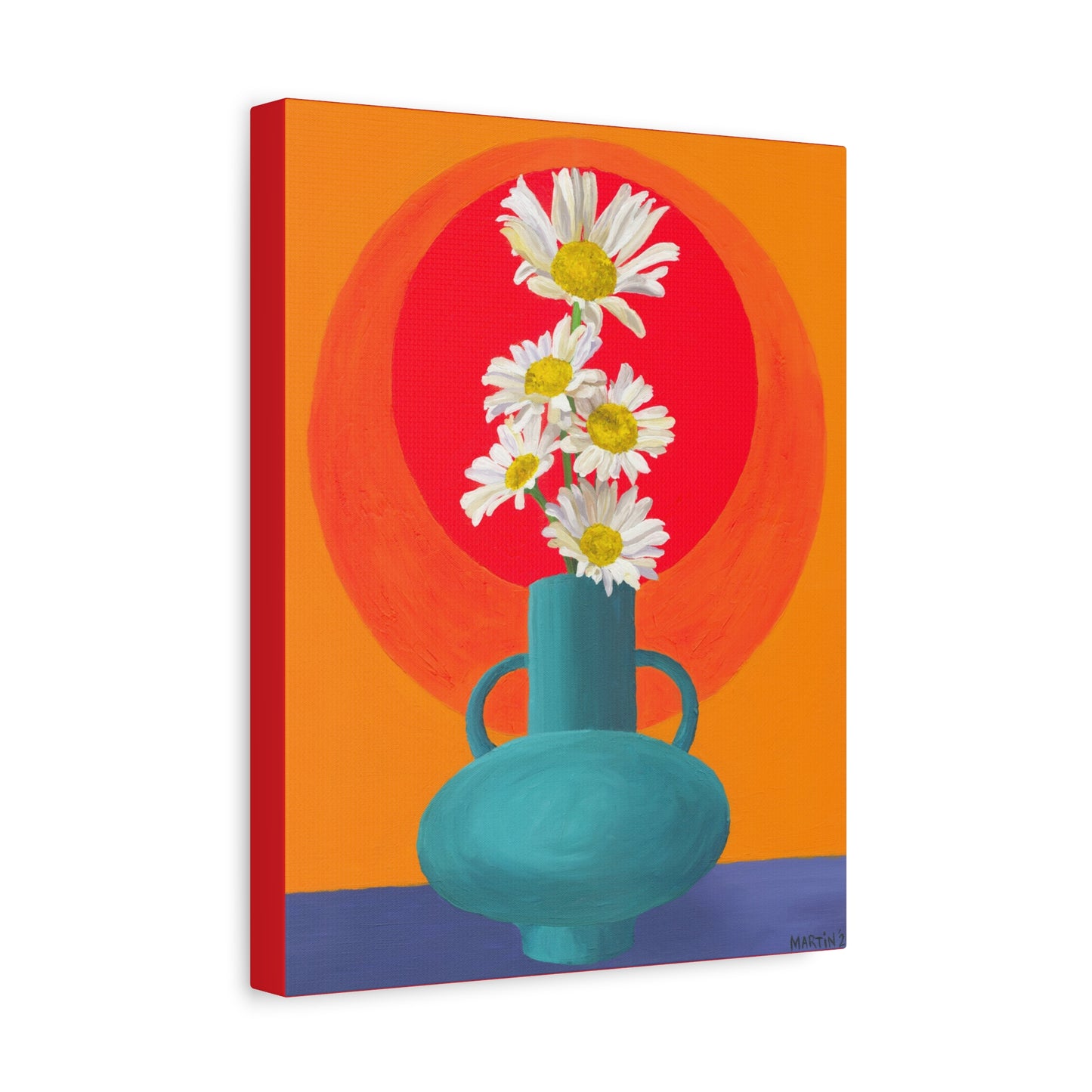 Wild Daisies in Teal Vase Canvas Gallery Wrap