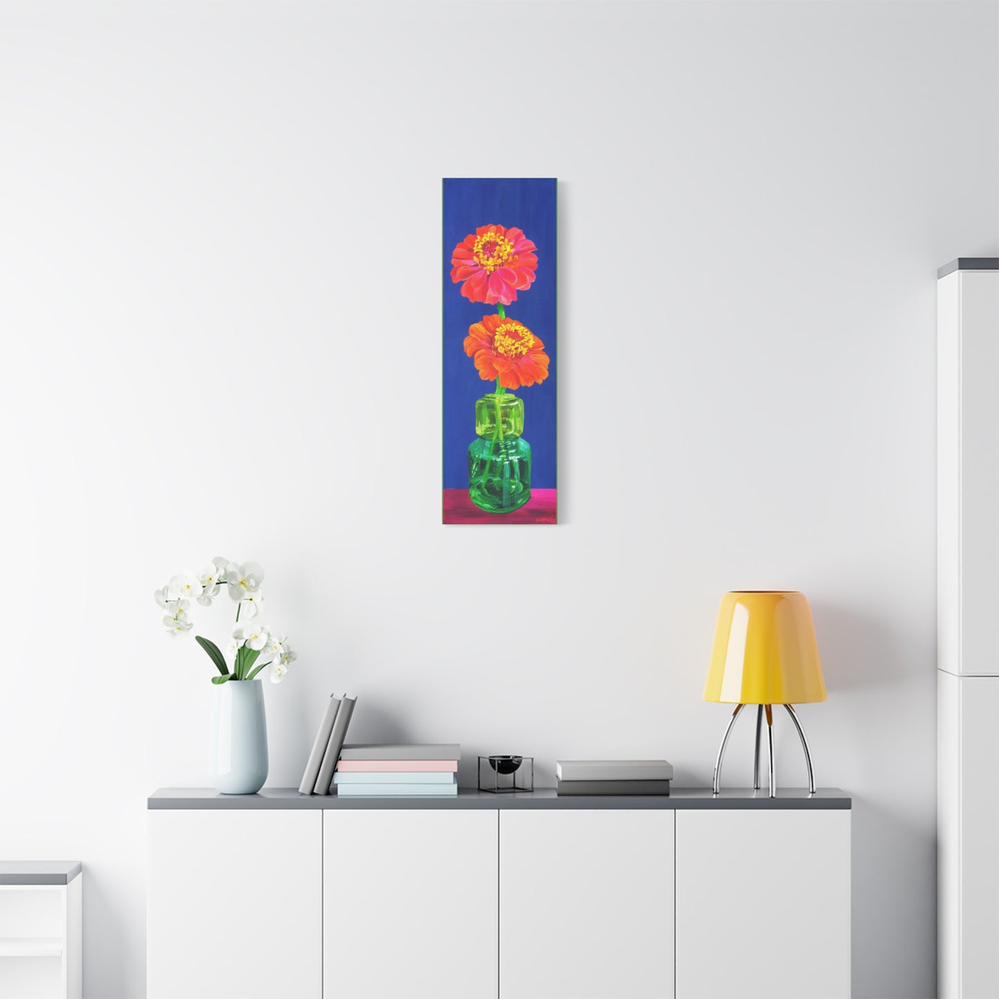 Two Zinnias in Green Vase Canvas Gallery Wrap