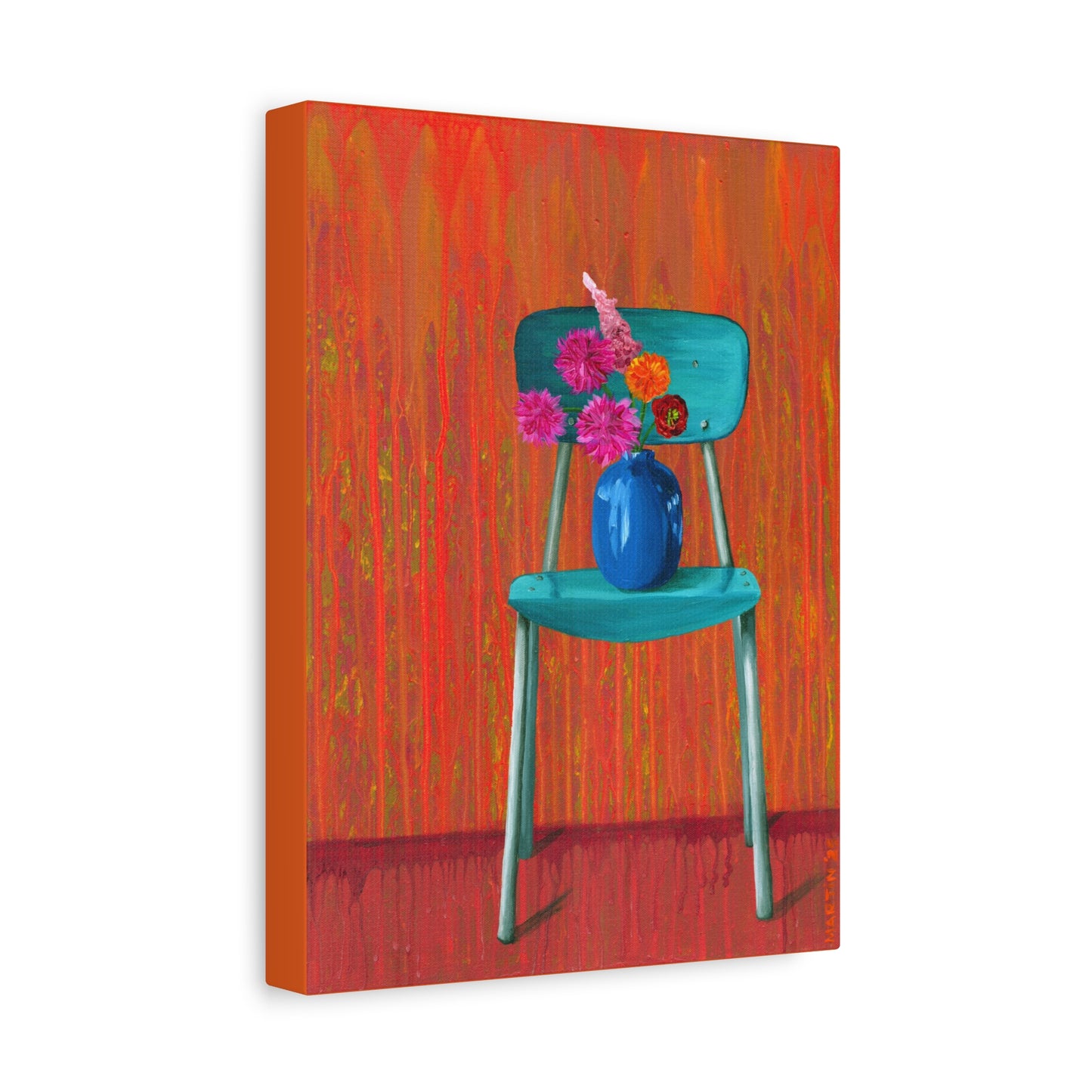 Teal Chair on Orange Background - Matte Canvas, Stretched, 1.25"