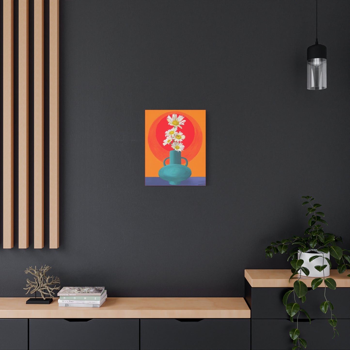 Wild Daisies in Teal Vase Canvas Gallery Wrap
