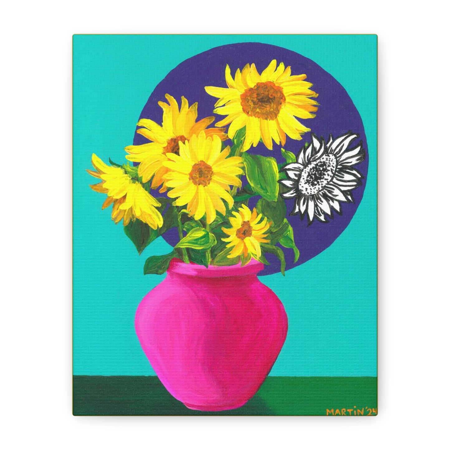 Sunflowers in Pink Vase Canvas Gallery Wrap