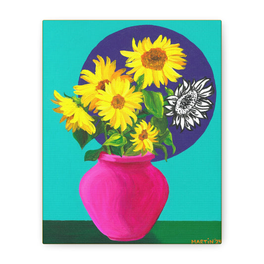 Sunflowers in Pink Vase Canvas Gallery Wrap