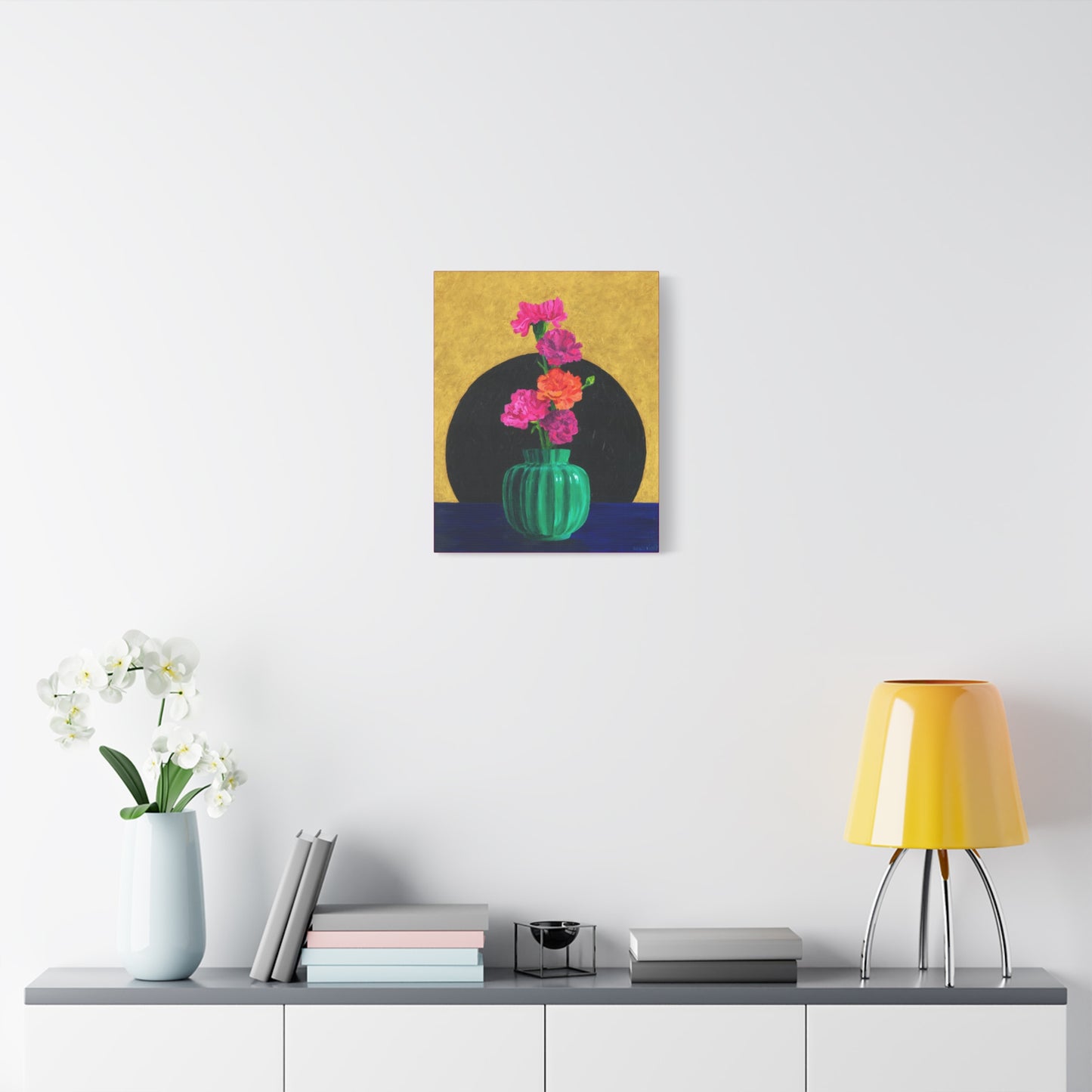 Carnations in Green Vase Canvas Gallery Wrap