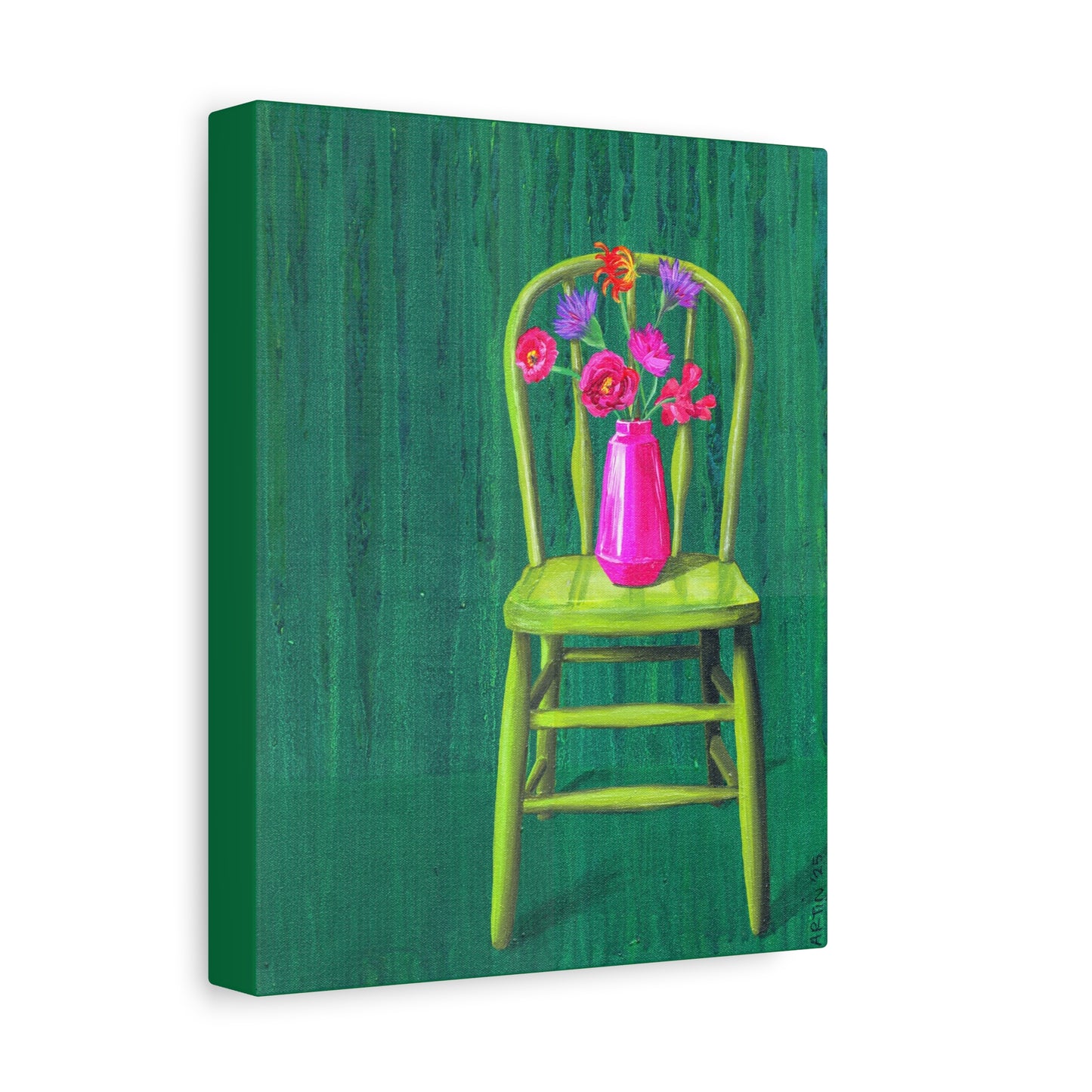 Green Chair with Flowers - Matte Canvas, Stretched, 1.25"