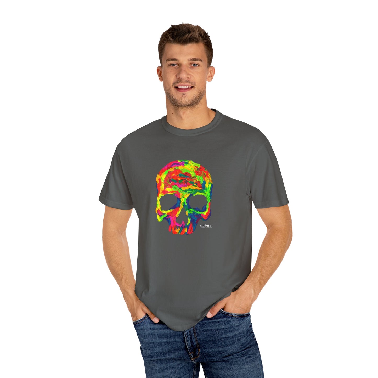 Rainbow Globby Skull Unisex Garment-Dyed T-shirt