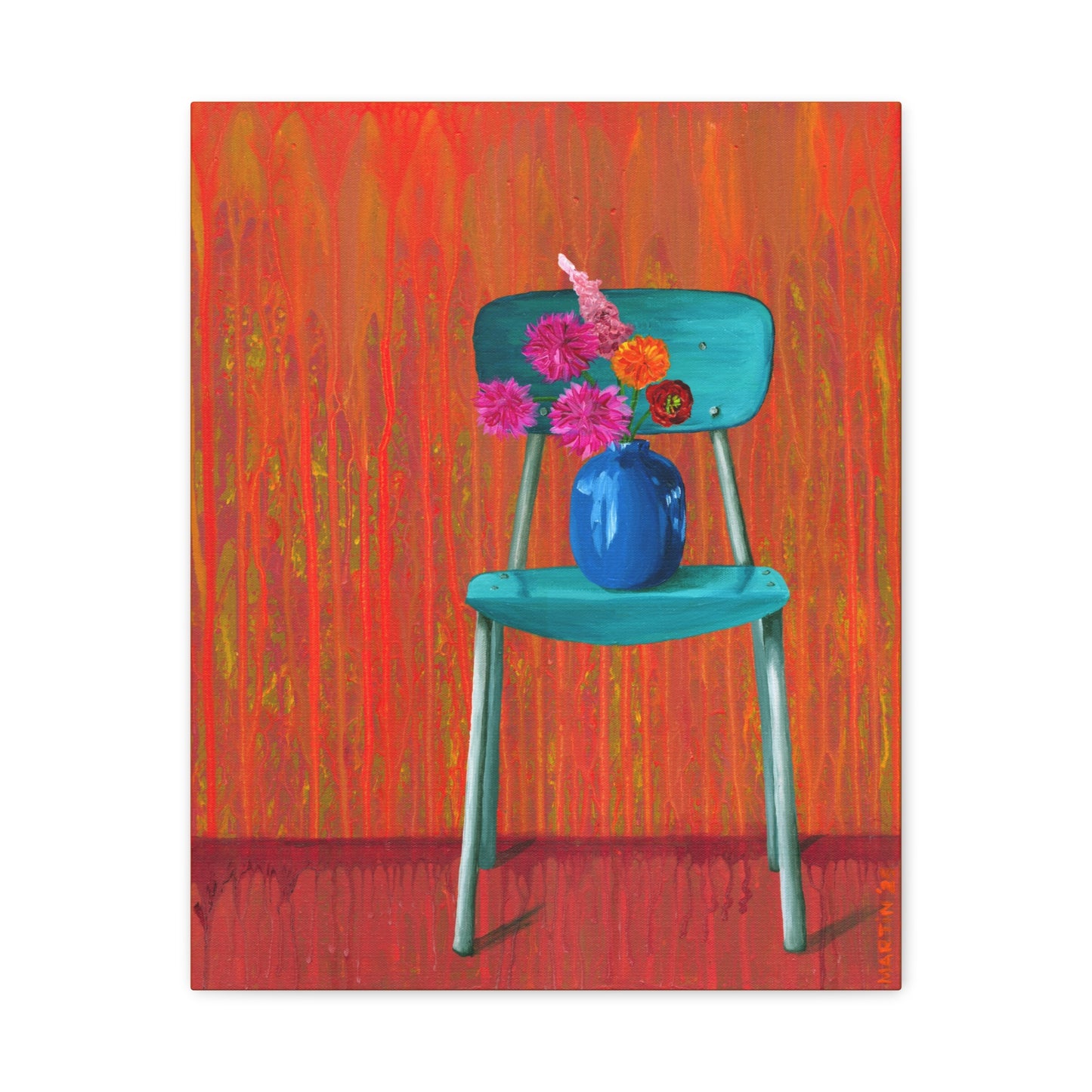 Teal Chair on Orange Background - Matte Canvas, Stretched, 1.25"
