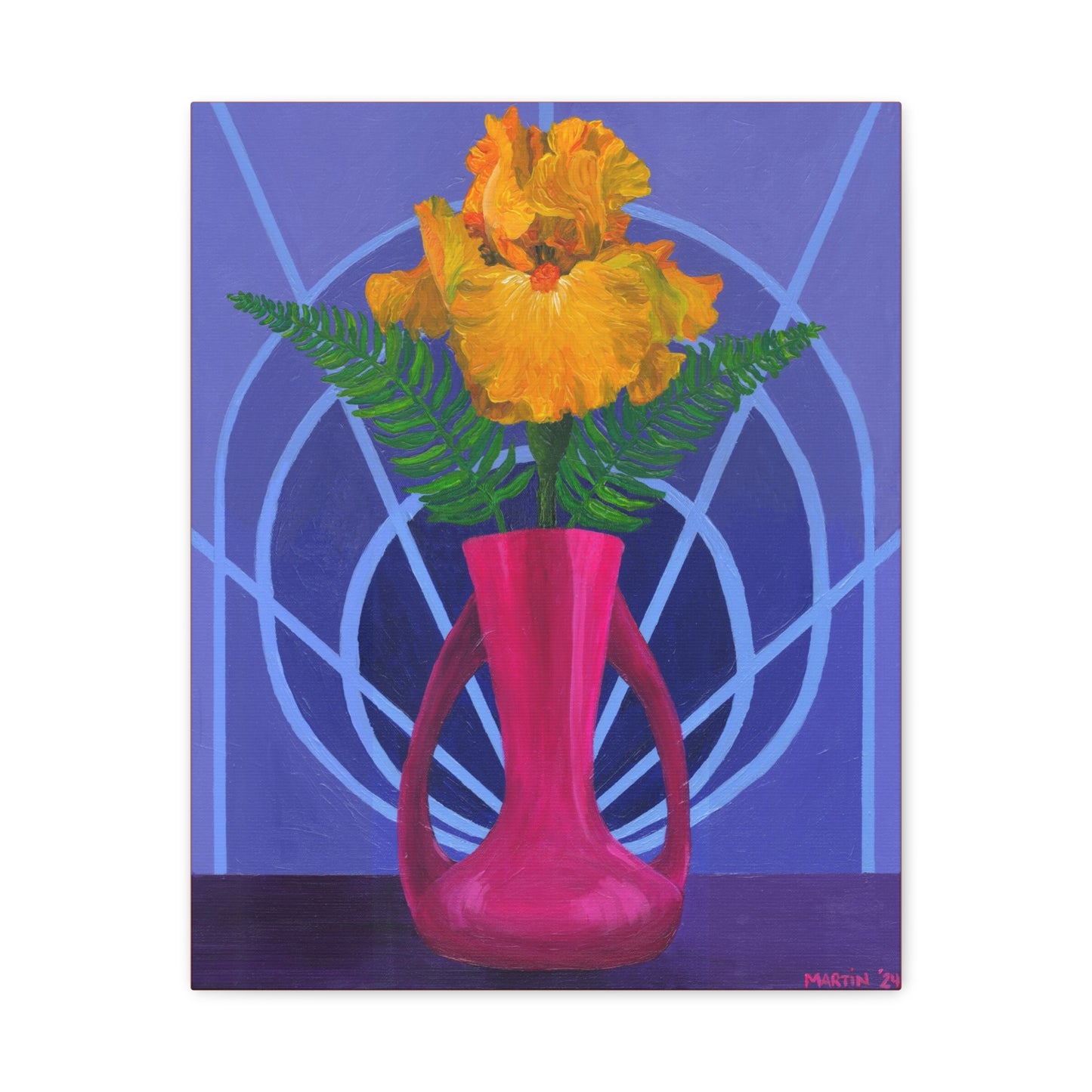 Orange Iris in Magenta Vase Canvas Gallery Wrap