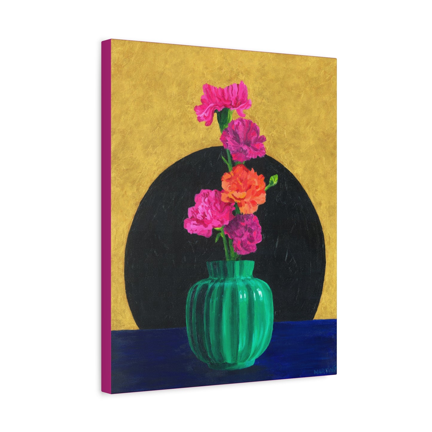Carnations in Green Vase Canvas Gallery Wrap
