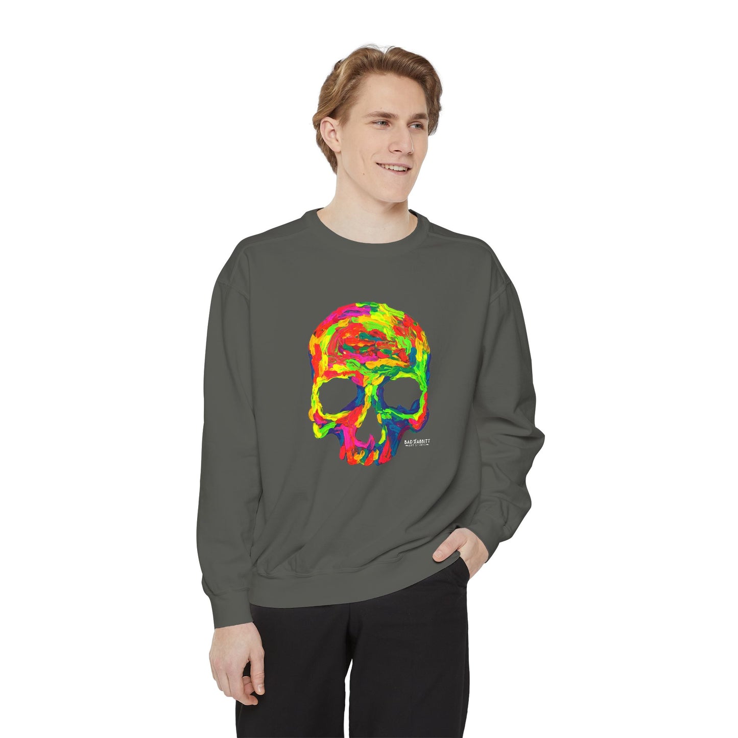 Rainbow Globby Skull Unisex Garment-Dyed Sweatshirt
