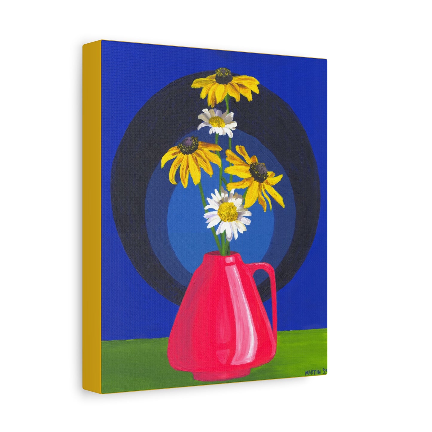 Black Eyed Susans and Wild Daisies in Pink Vase Canvas Gallery Wrap
