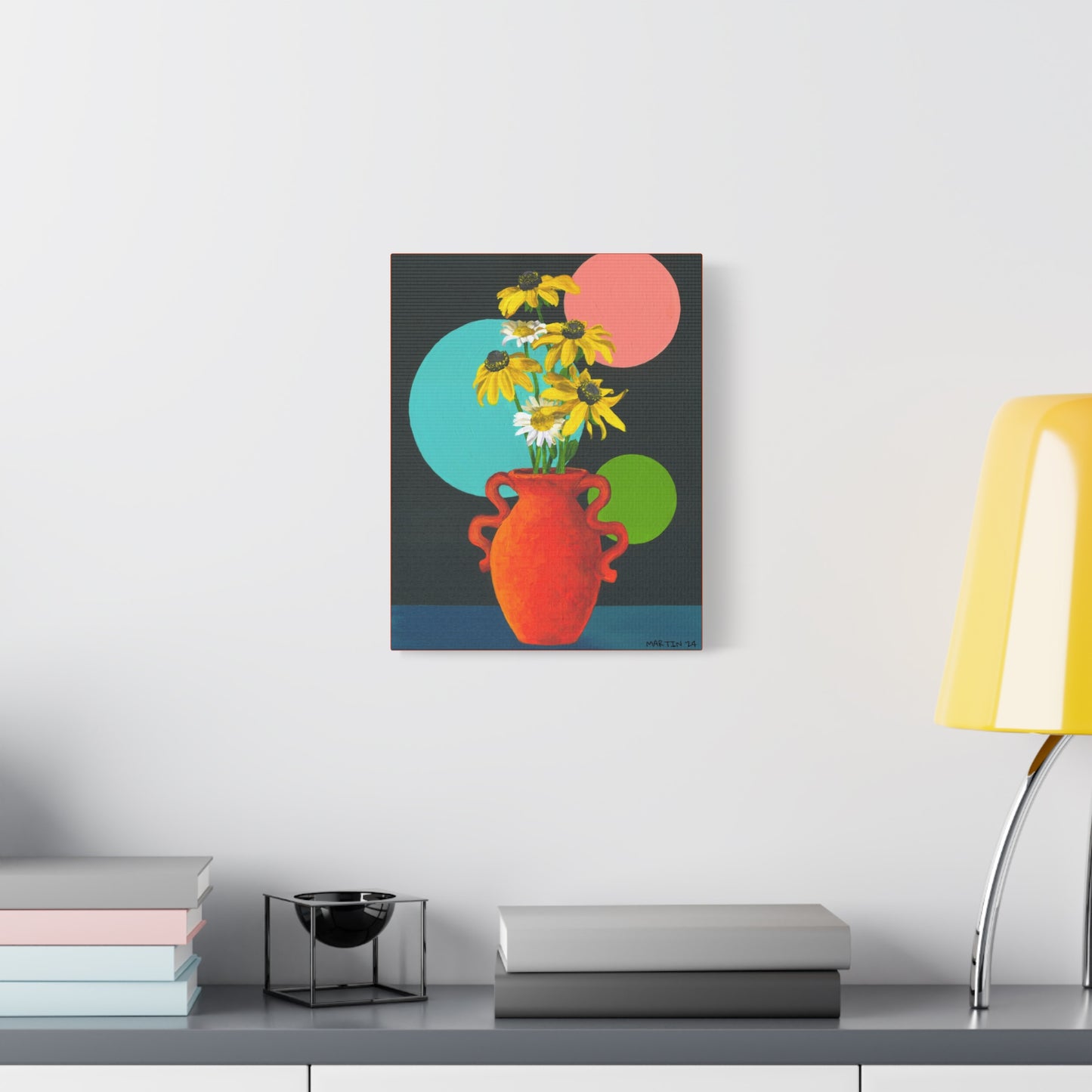 Black Eyed Susans and Wild Daisies in Orange Vase Canvas Gallery Wrap