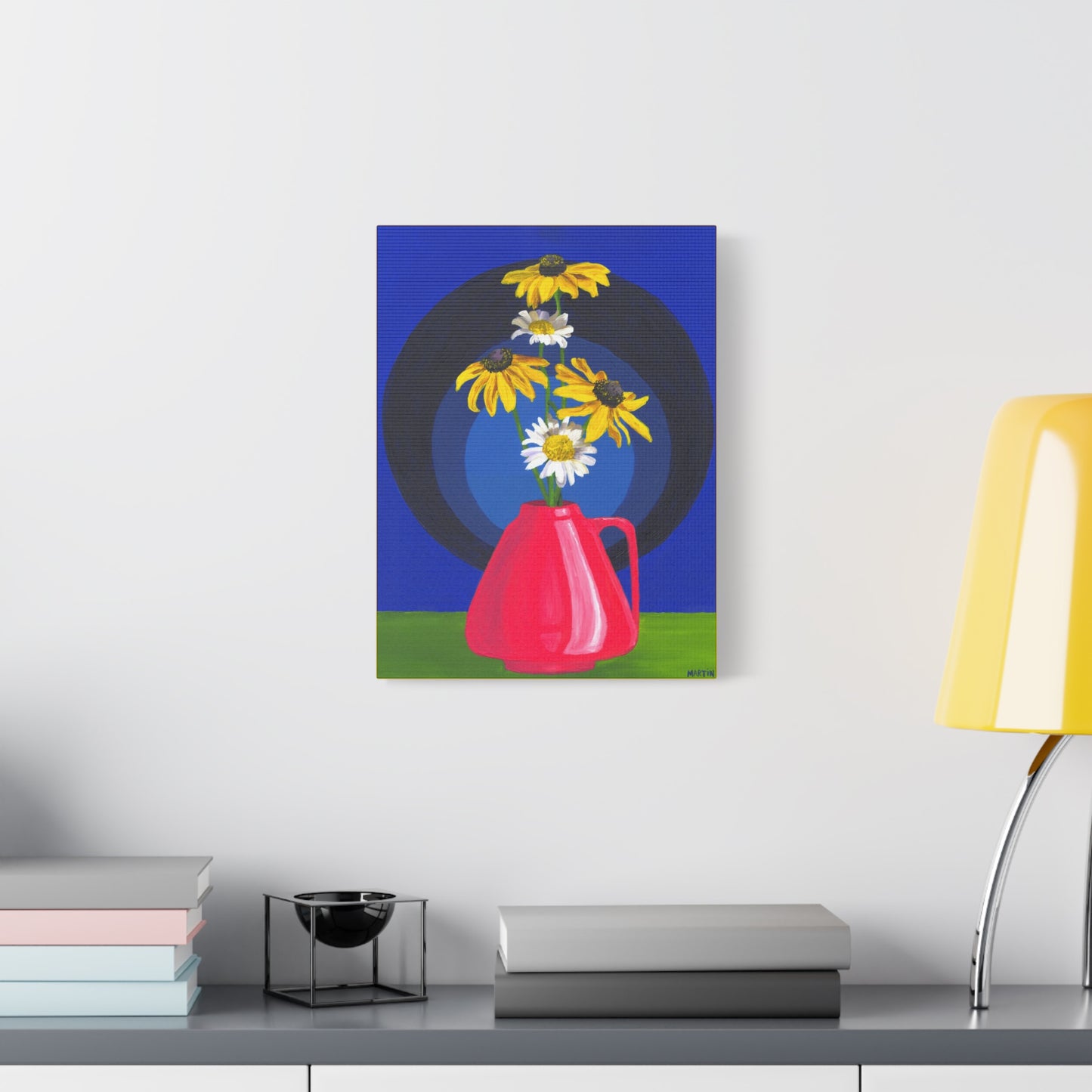 Black Eyed Susans and Wild Daisies in Pink Vase Canvas Gallery Wrap