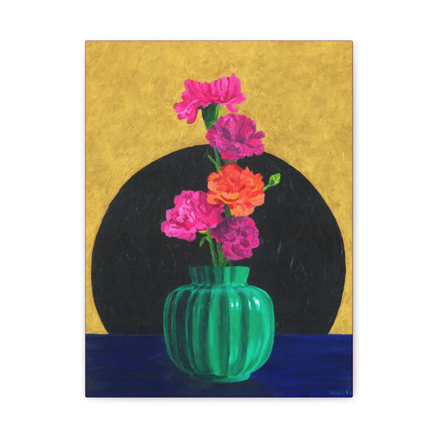 Carnations in Green Vase Canvas Gallery Wrap