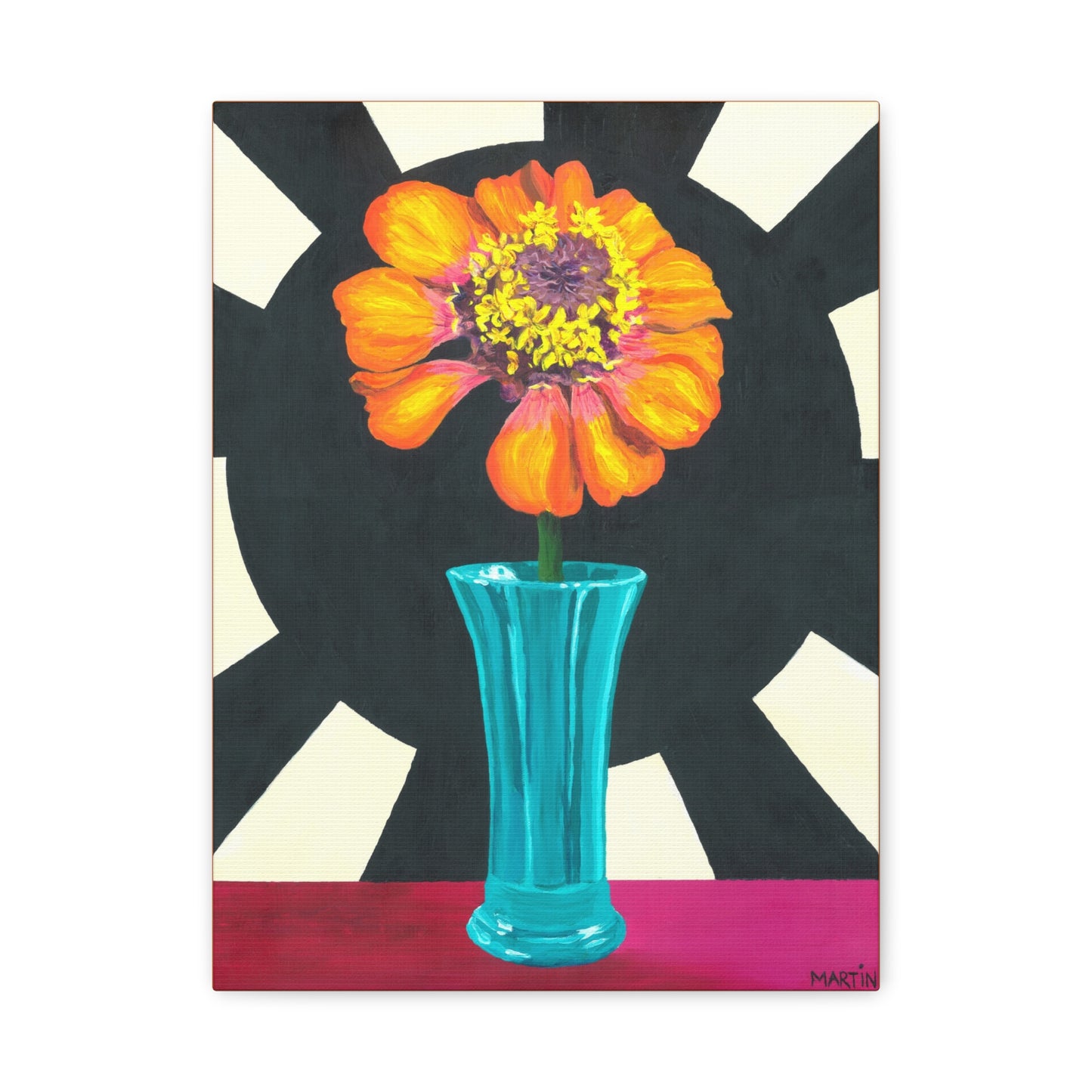 Orange Zinnia on Black and White Background Canvas Gallery Wrap