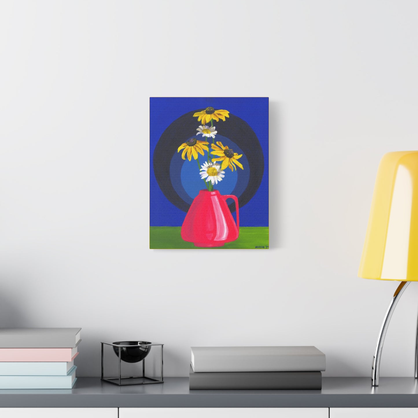 Black Eyed Susans and Wild Daisies in Pink Vase Canvas Gallery Wrap
