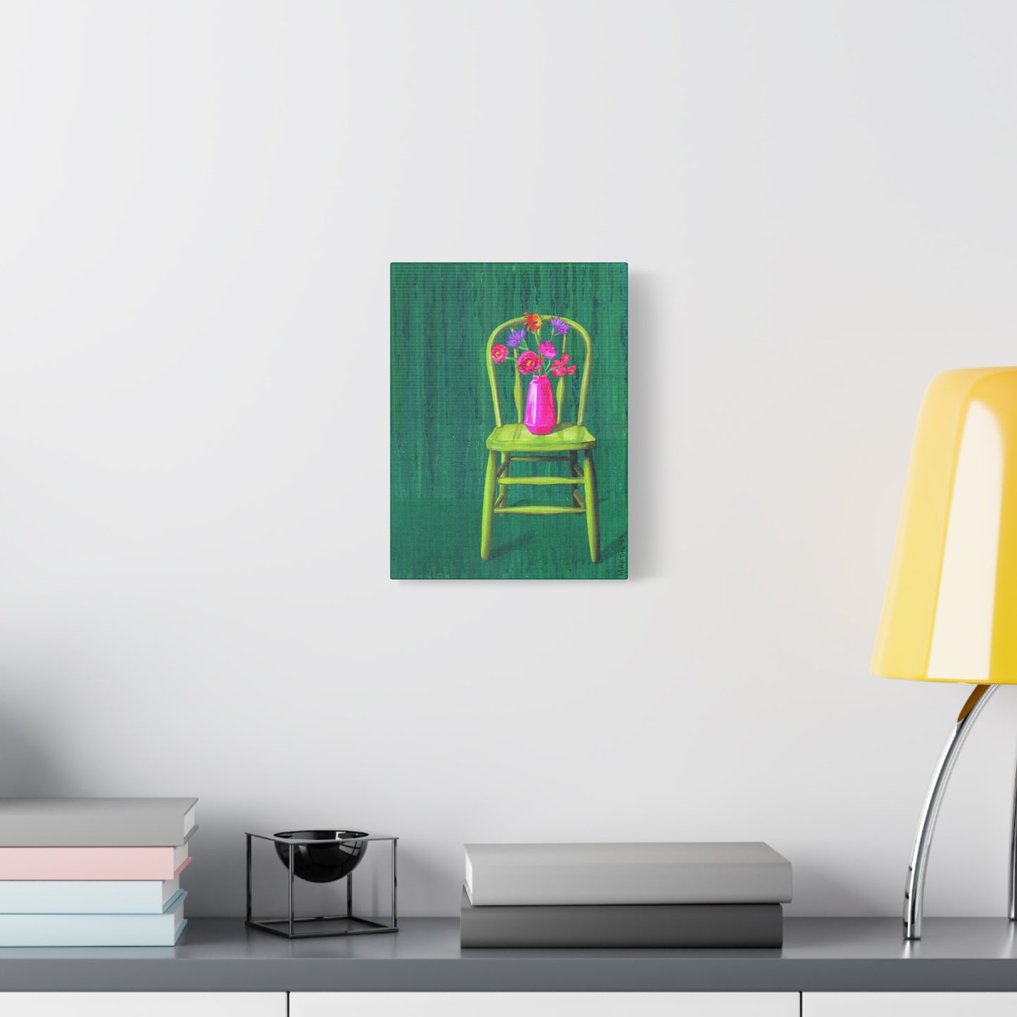 Green Chair with Flowers - Matte Canvas, Stretched, 1.25"