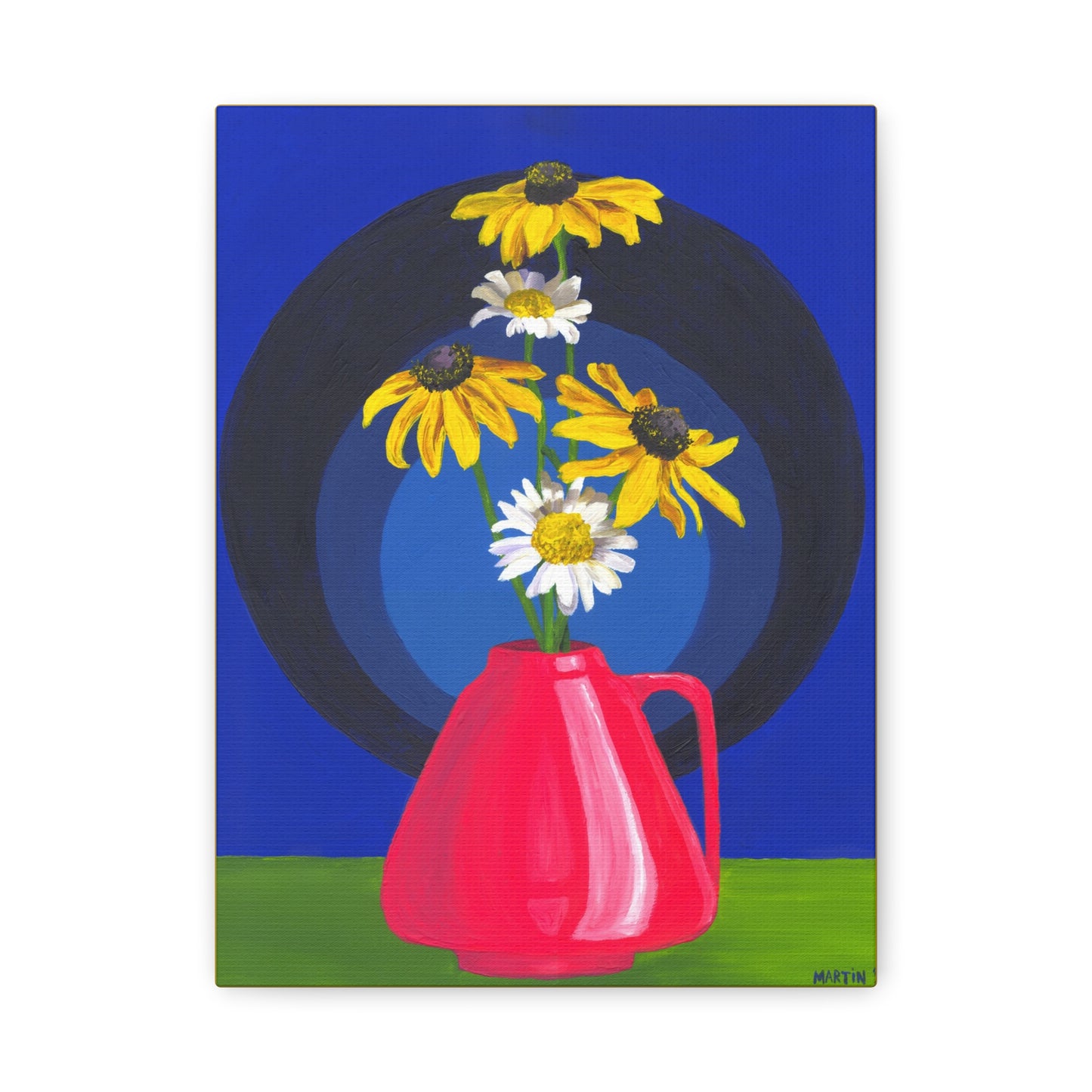 Black Eyed Susans and Wild Daisies in Pink Vase Canvas Gallery Wrap