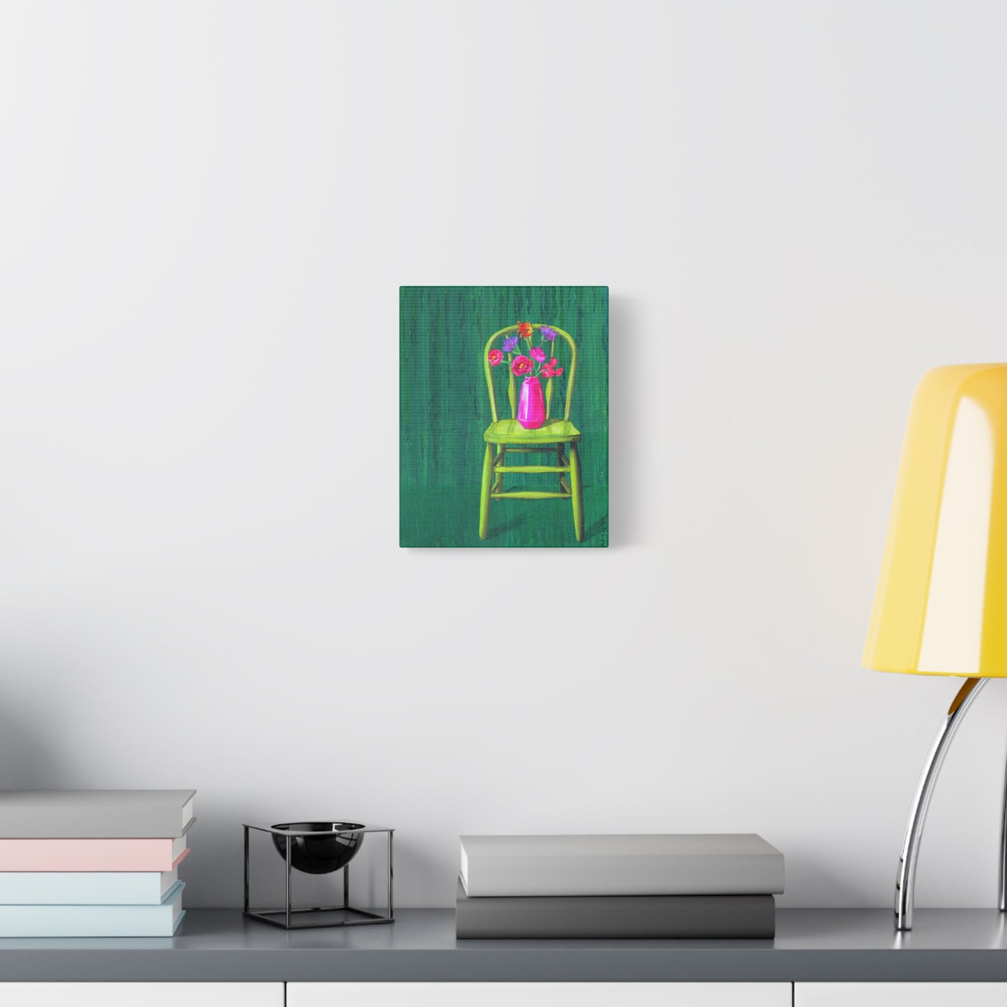 Green Chair with Flowers - Matte Canvas, Stretched, 1.25"