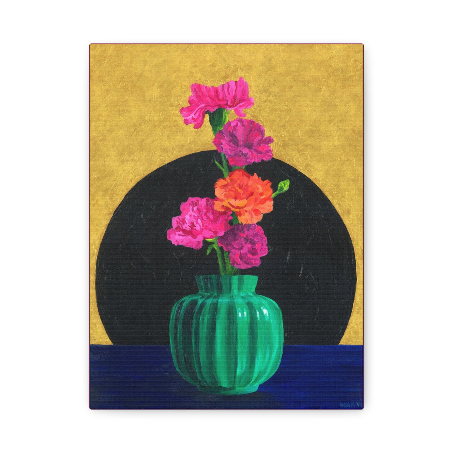 Carnations in Green Vase Canvas Gallery Wrap