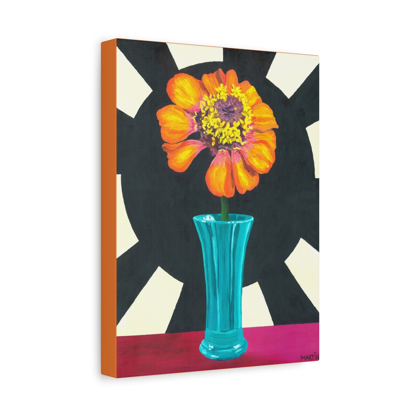 Orange Zinnia on Black and White Background Canvas Gallery Wrap
