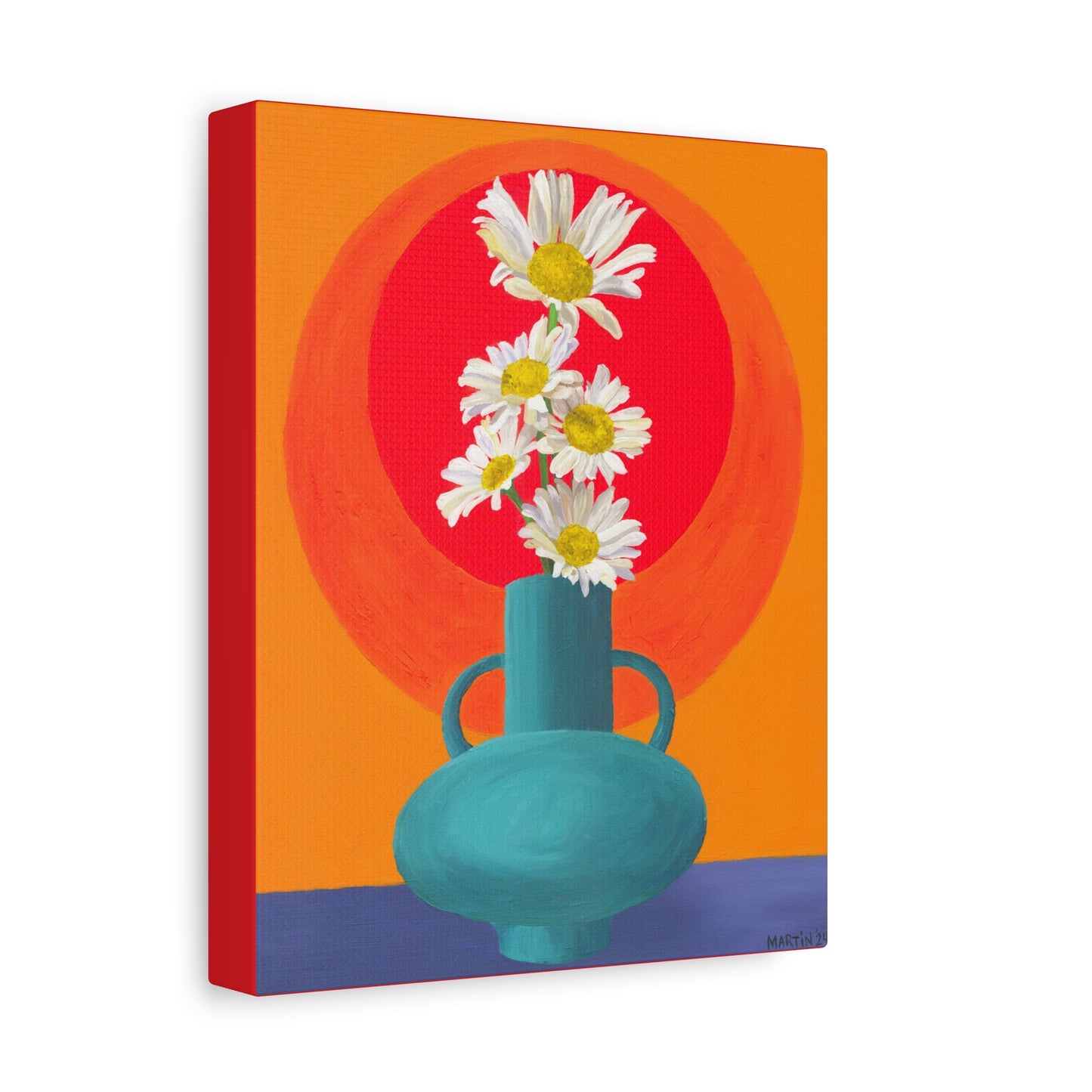 Wild Daisies in Teal Vase Canvas Gallery Wrap