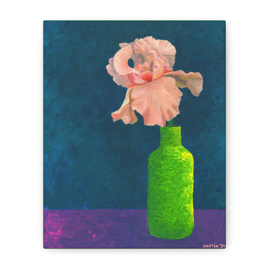 Peach Iris in Green Vase Canvas Gallery Wrap