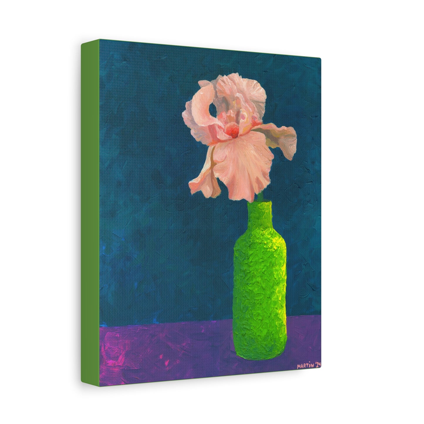 Peach Iris in Green Vase Canvas Gallery Wrap