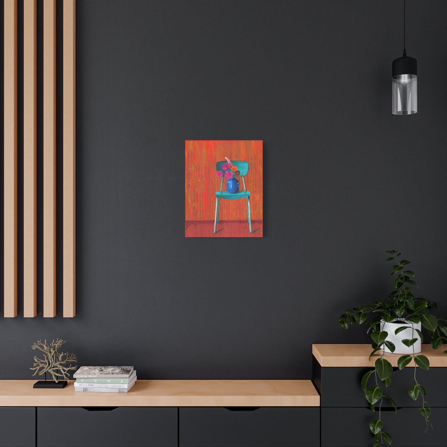 Teal Chair on Orange Background - Matte Canvas, Stretched, 1.25"