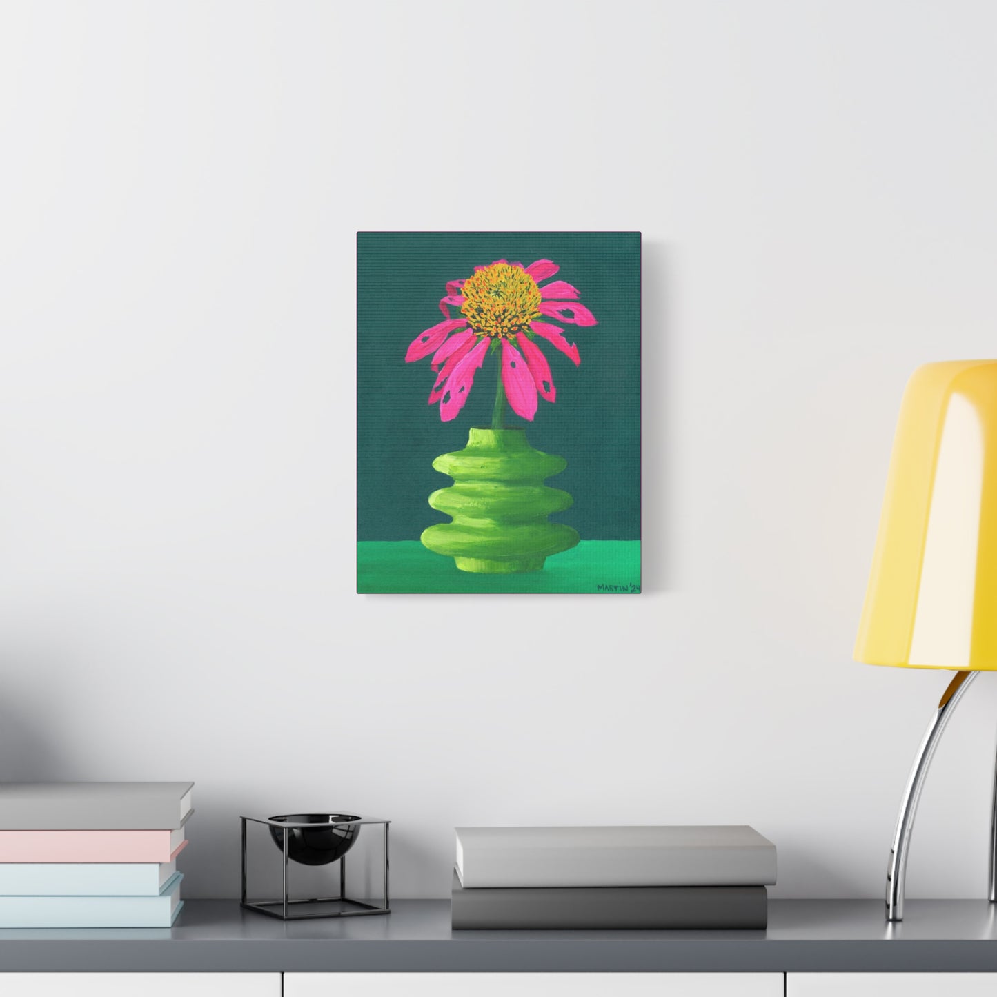 Beat-Up Coneflower in Wavy Green Vase Canvas Gallery Wrap