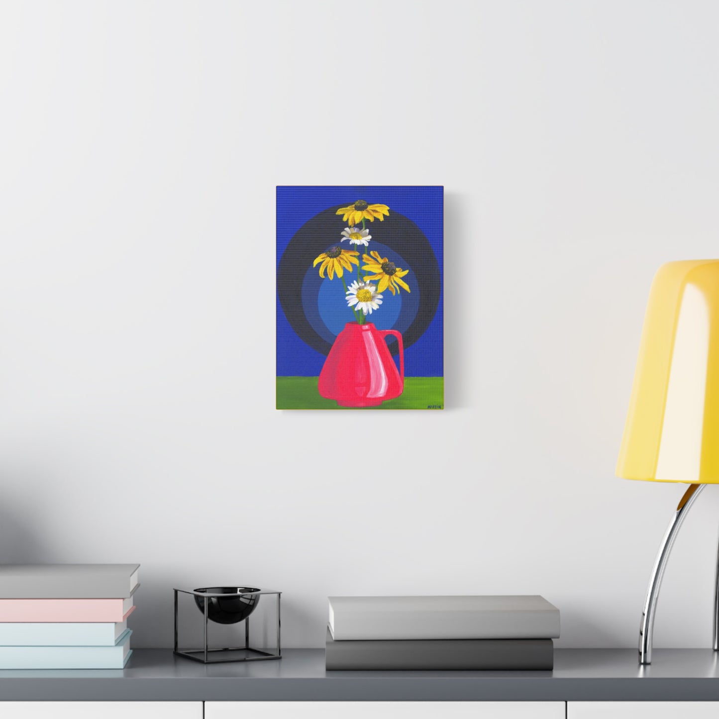 Black Eyed Susans and Wild Daisies in Pink Vase Canvas Gallery Wrap