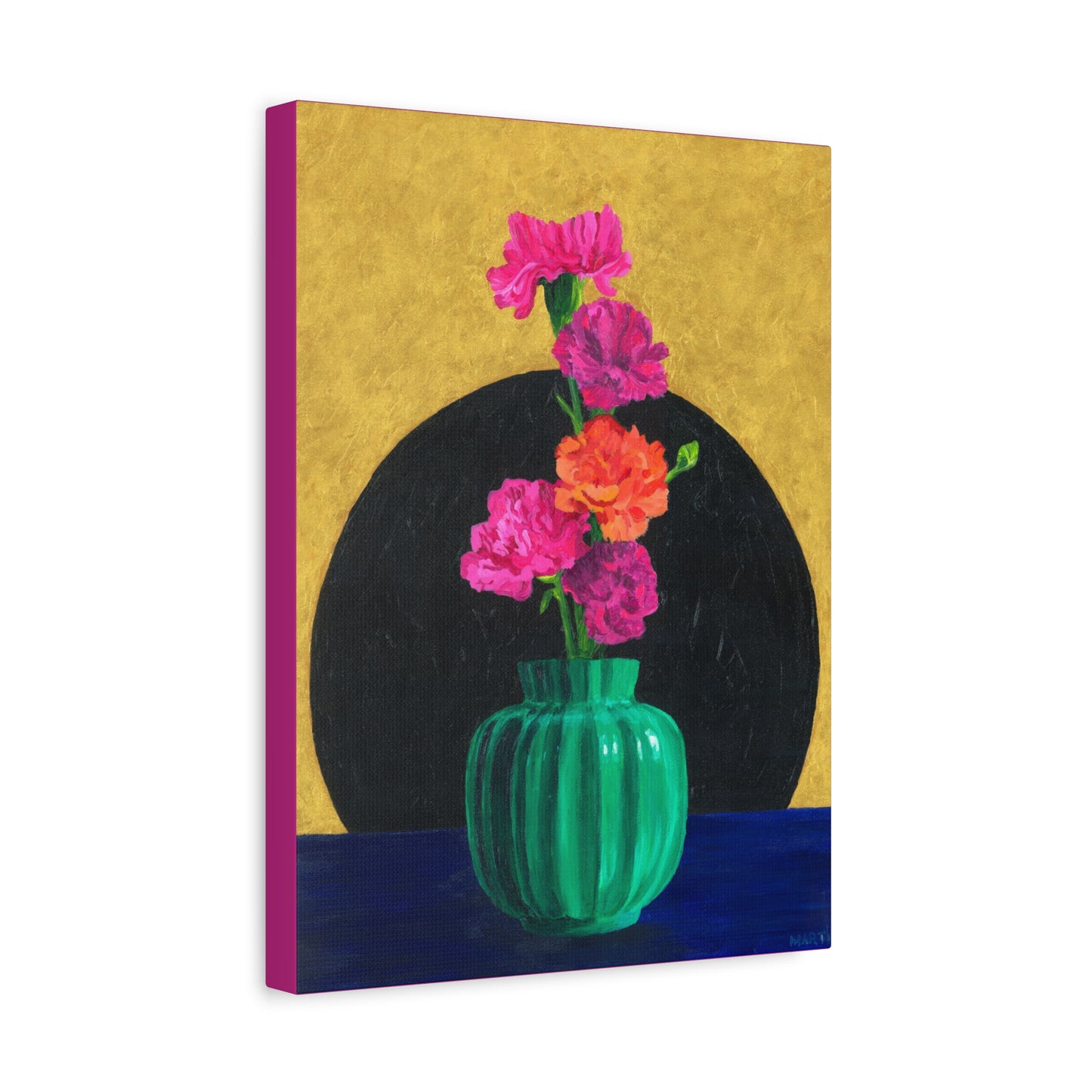 Carnations in Green Vase Canvas Gallery Wrap