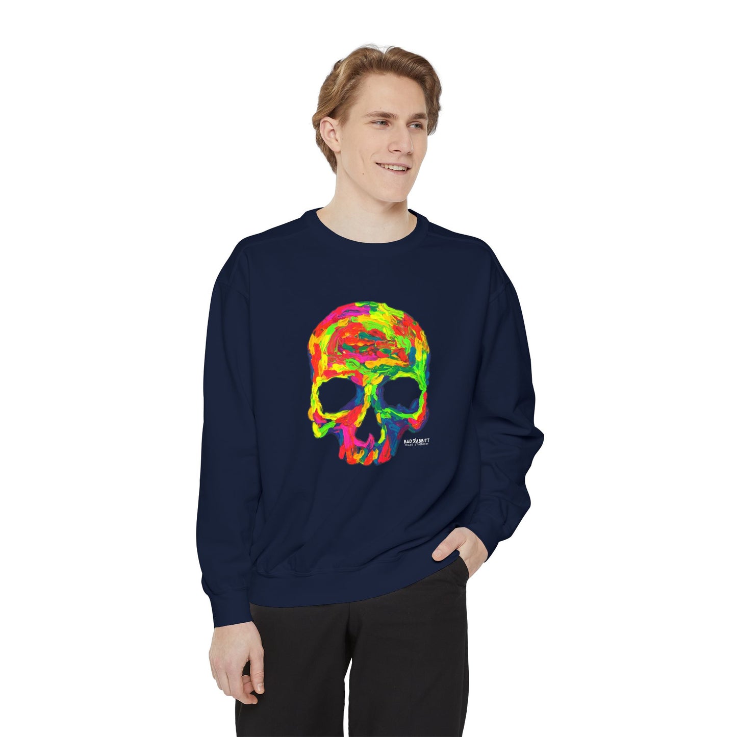 Rainbow Globby Skull Unisex Garment-Dyed Sweatshirt