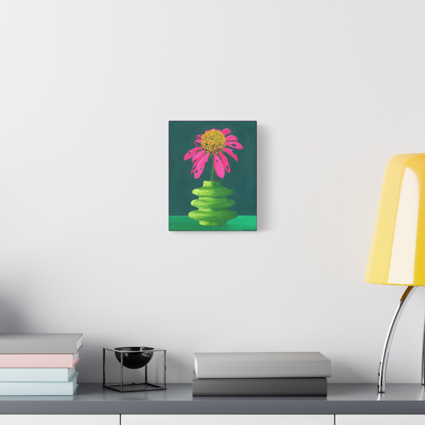 Beat-Up Coneflower in Wavy Green Vase Canvas Gallery Wrap