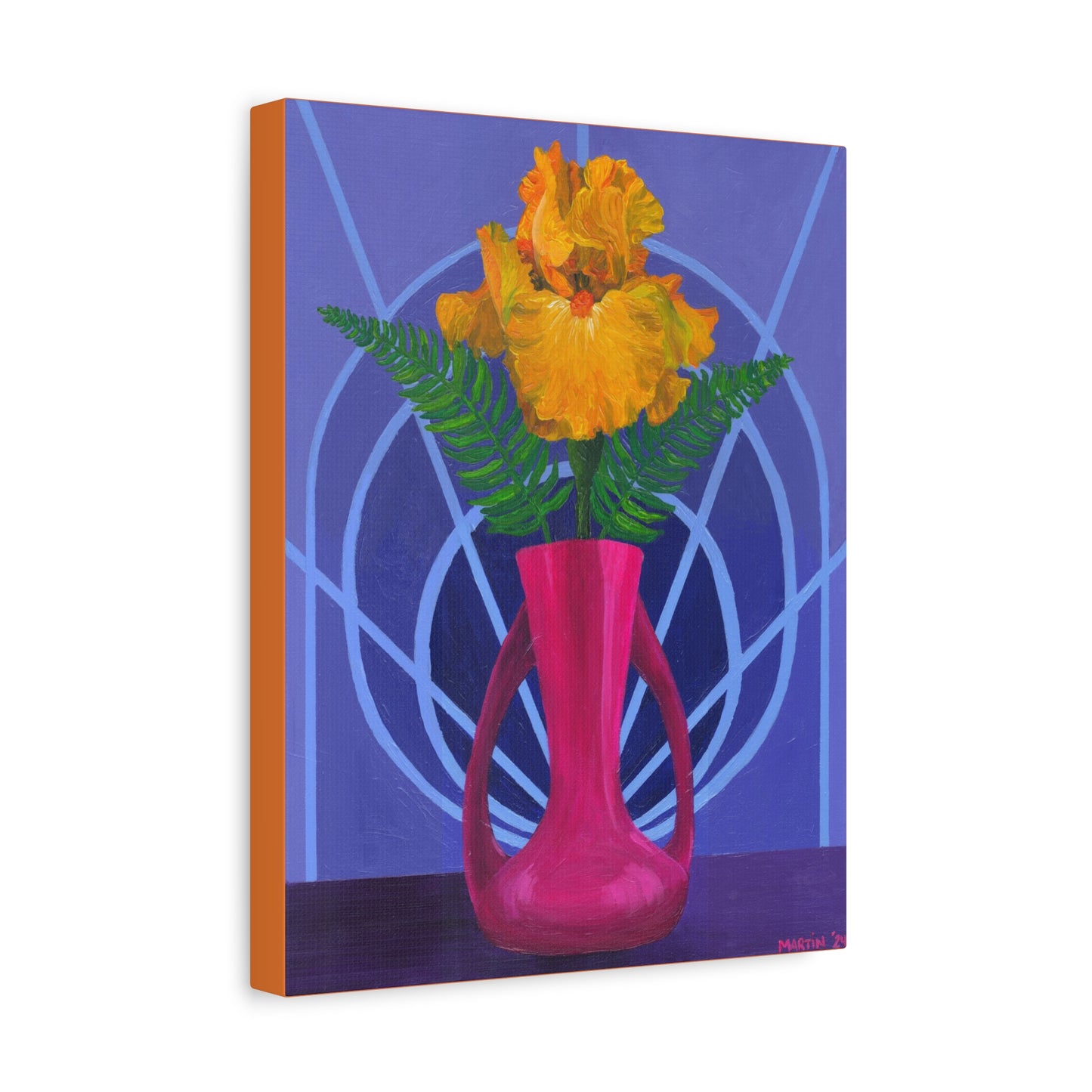 Orange Iris in Magenta Vase Canvas Gallery Wrap