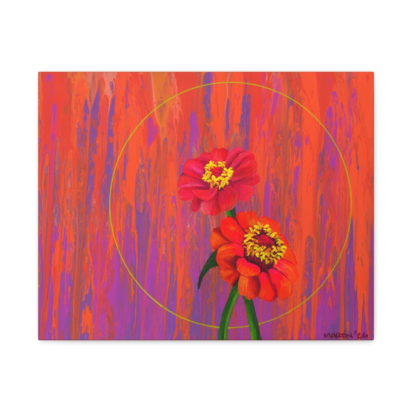 "Neon Zinnias" Matte Canvas, Stretched, 1.25"