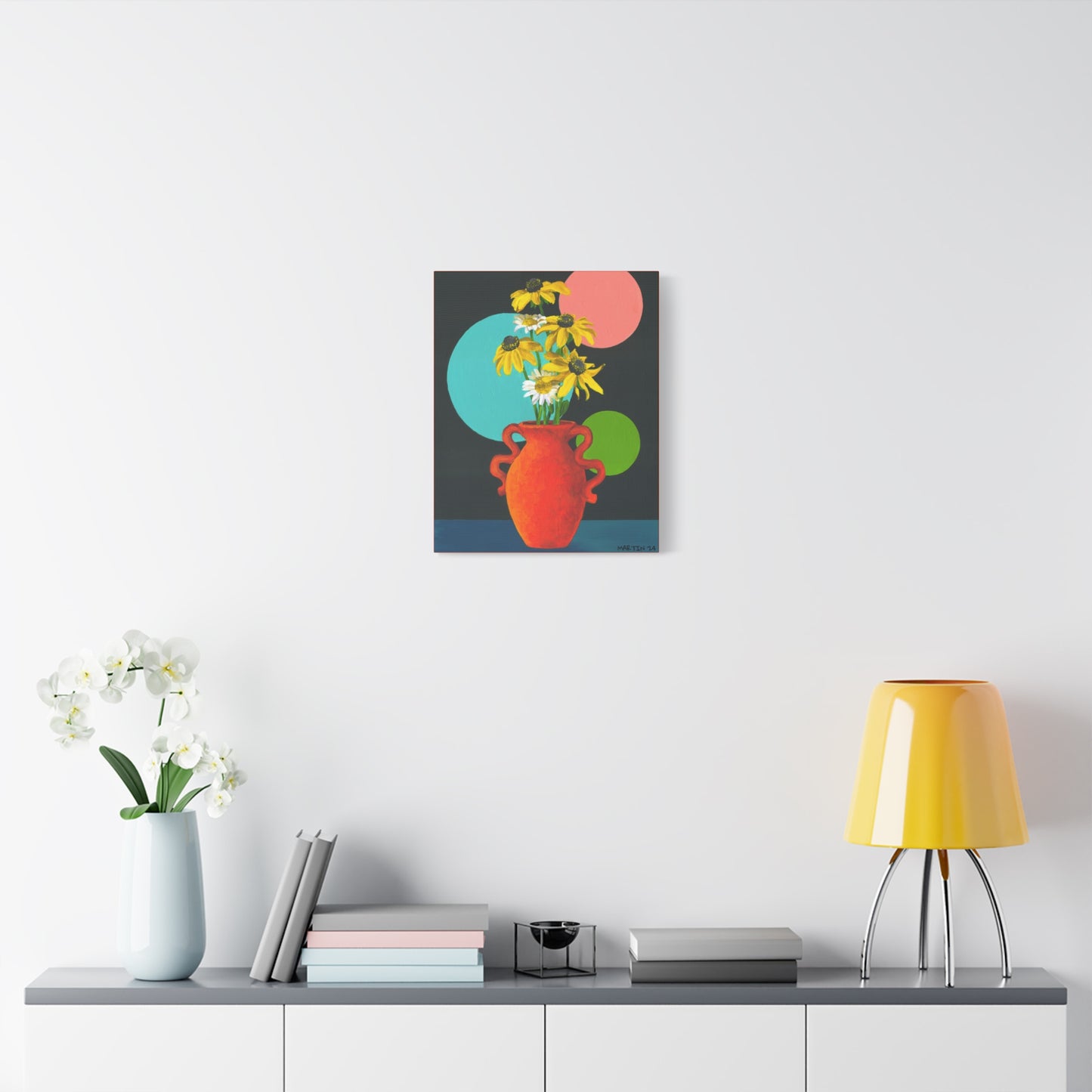 Black Eyed Susans and Wild Daisies in Orange Vase Canvas Gallery Wrap