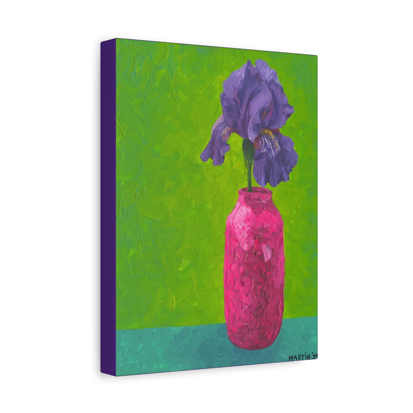 Purple Iris with green background Canvas Gallery Wrap