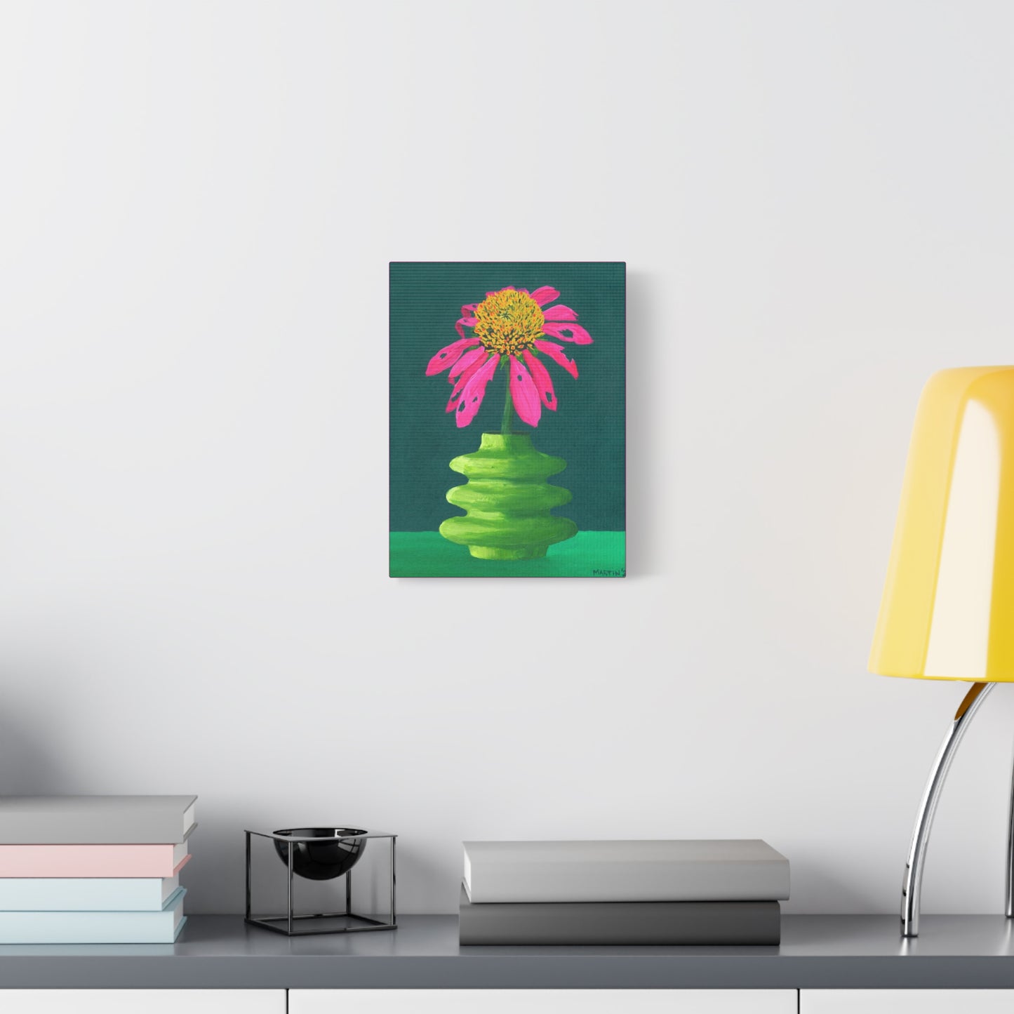 Beat-Up Coneflower in Wavy Green Vase Canvas Gallery Wrap