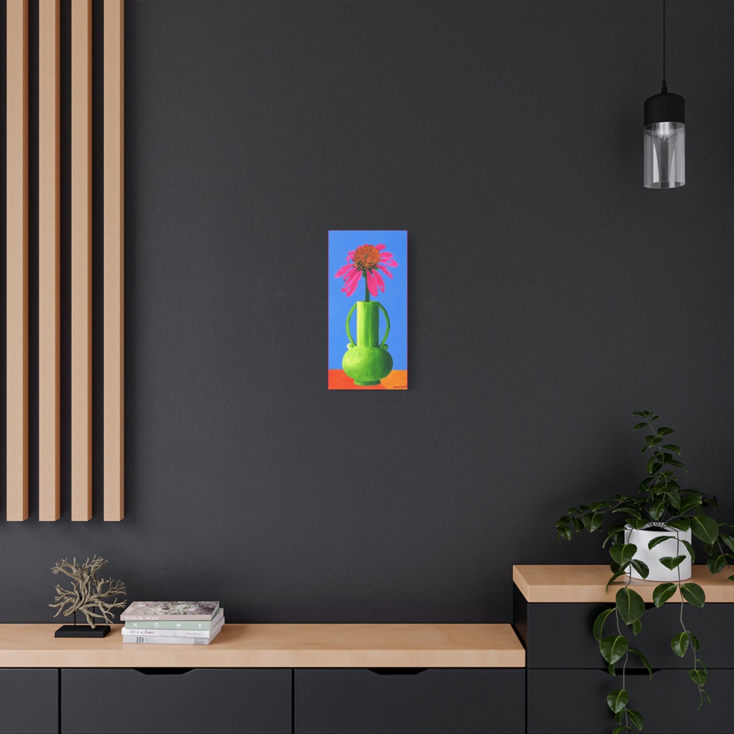 Beat-Up Coneflower in Chartreuse Vase Canvas Gallery Wrap