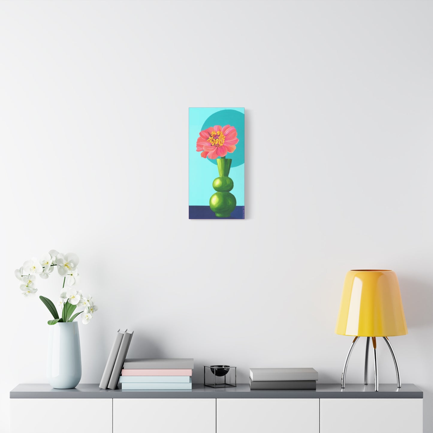 Pink Zinnia in Green Vase Canvas Gallery Wrap