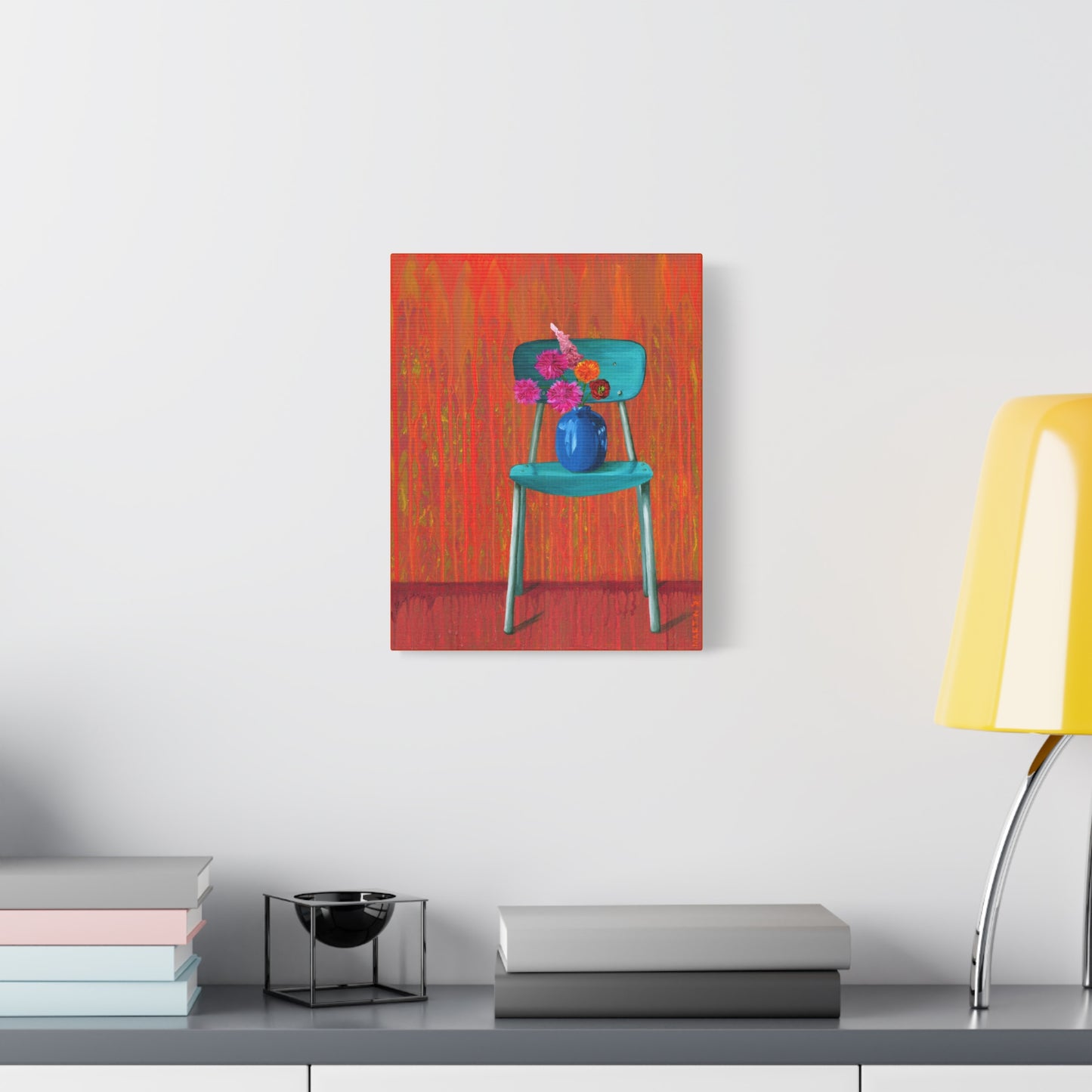 Teal Chair on Orange Background - Matte Canvas, Stretched, 1.25"