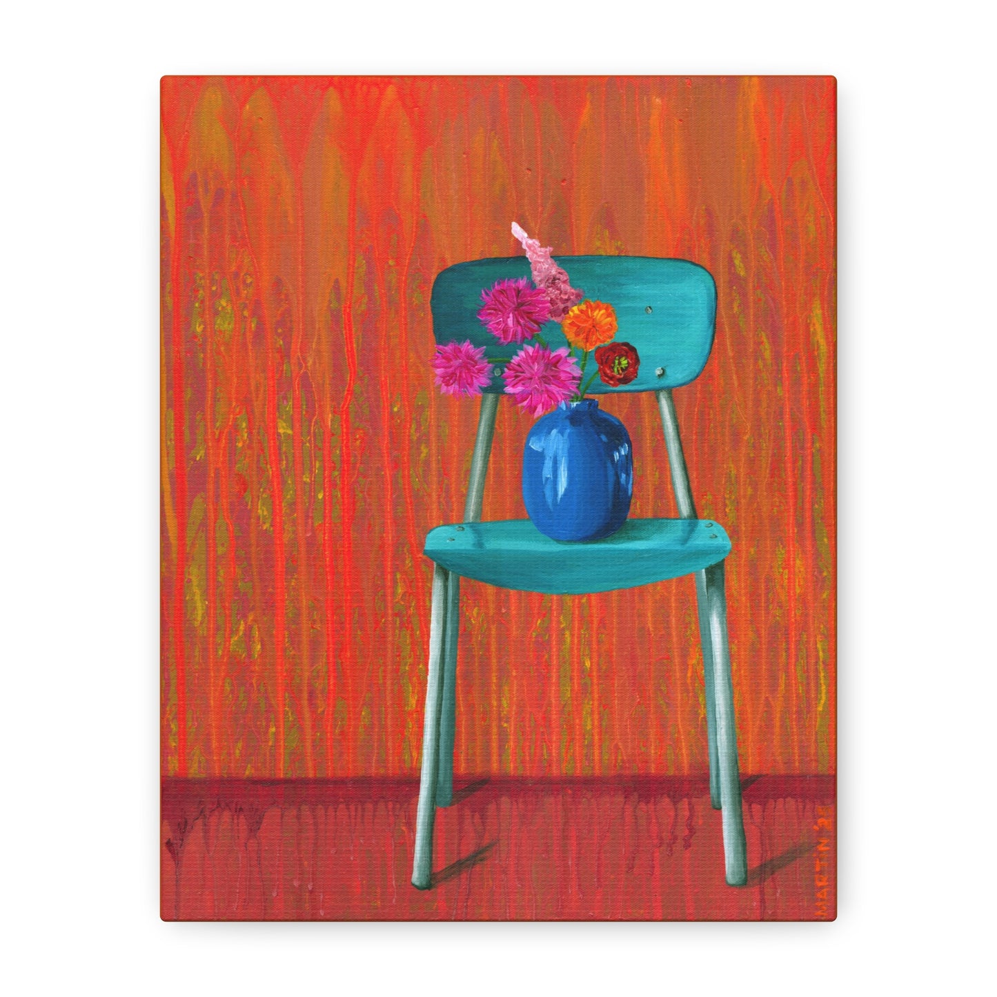 Teal Chair on Orange Background - Matte Canvas, Stretched, 1.25"