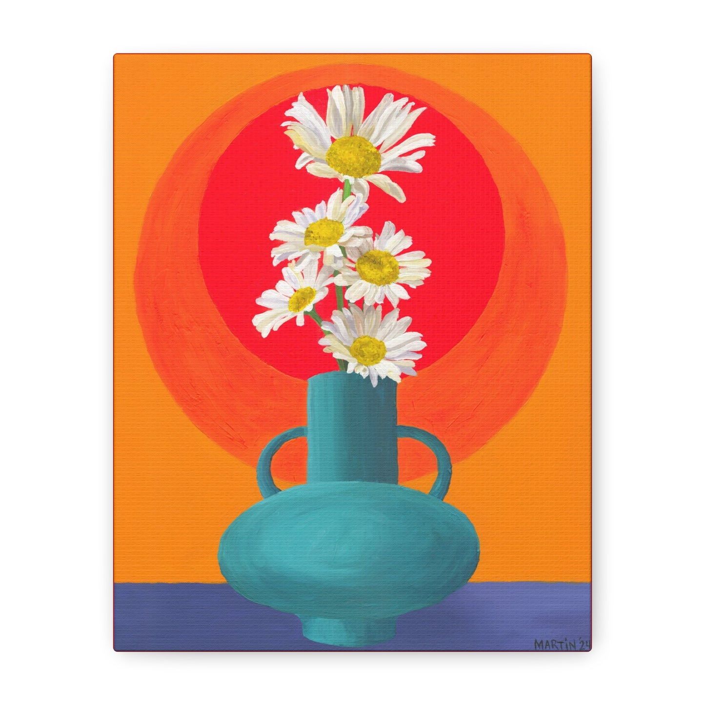 Wild Daisies in Teal Vase Canvas Gallery Wrap