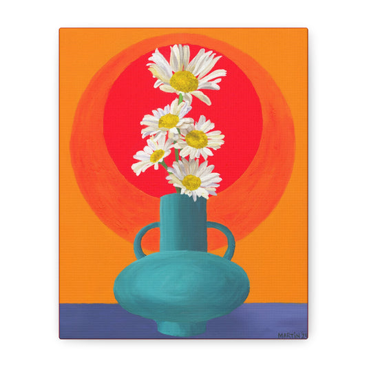 Wild Daisies in Teal Vase Canvas Gallery Wrap